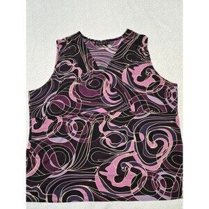 Ninety Abstract Chiffon Sleeveless V-Neck Tank Top Purple Black Pink